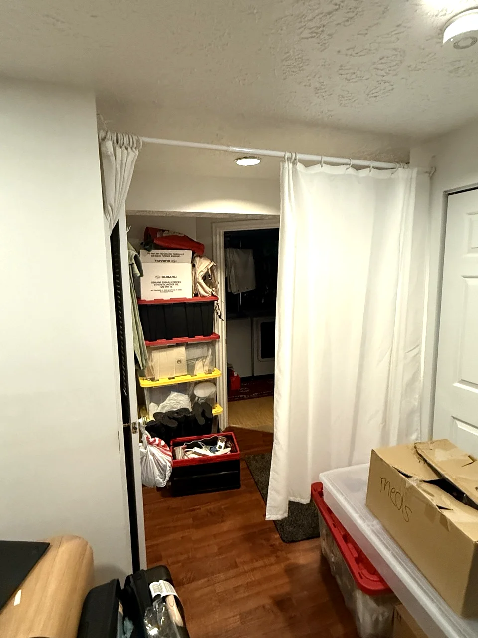 Storage nook before drywall reconfiguration during consultation